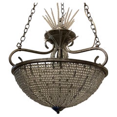 Wonderful Beaded Crystal Antique Silver Leaf Basket Light Fixture Chandelier