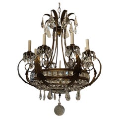 Wonderful Beaded Crystal Antique Silver Leaf Basket Light Fixture Chandelier