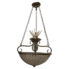 Wonderful Beaded Crystal Antique Silver Leaf Basket Light Fixture Chandelier