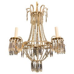 Wonderful Beaded Crystal Basket Swag Gold Gilt Italian 5 Light Chandelier