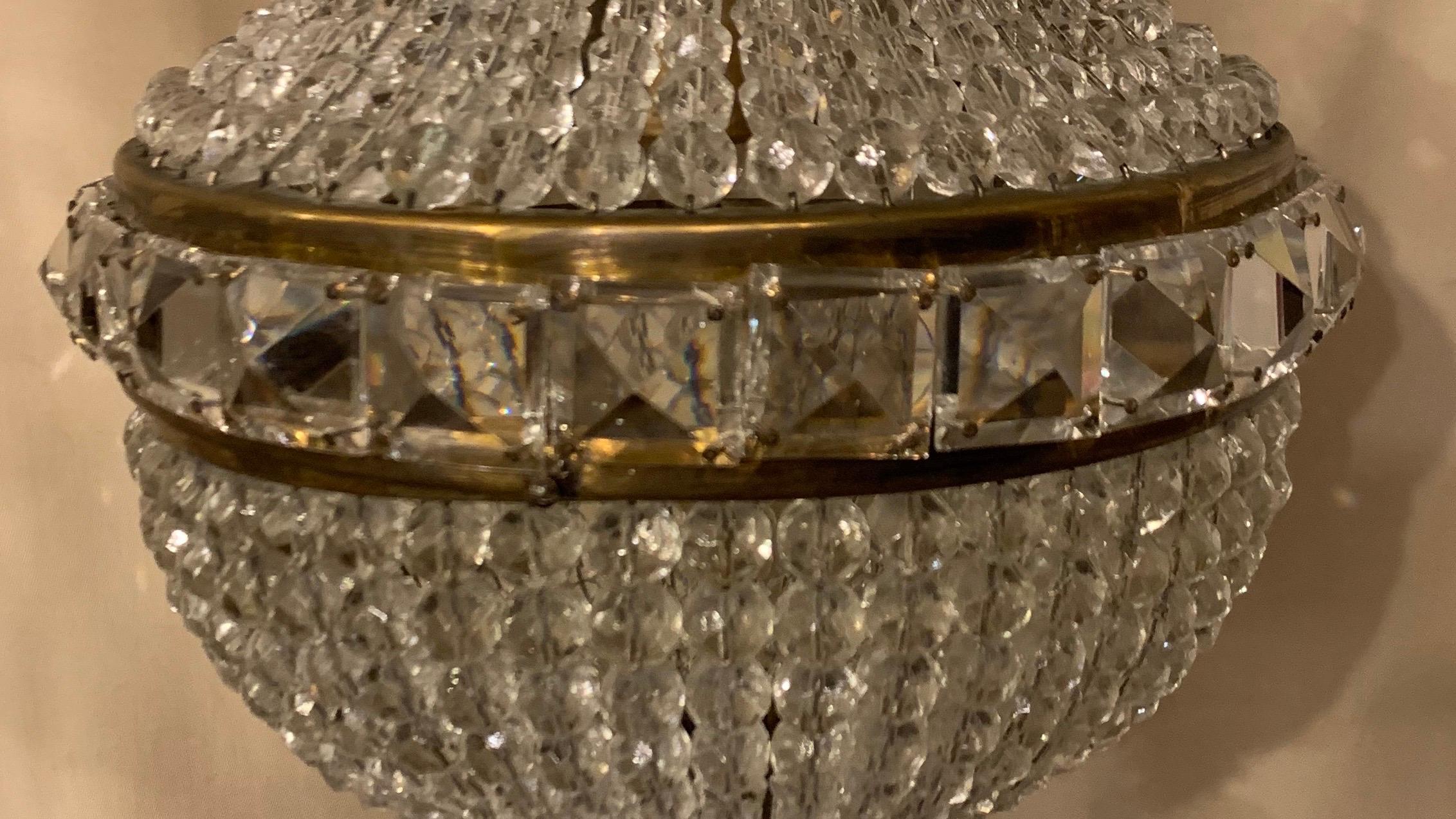 Belle Époque Wonderful Beaded Crystal Brass Basket Flush Mount Light Fixture For Sale