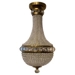 Vintage Wonderful Beaded Crystal Brass Basket Flush Mount Light Fixture