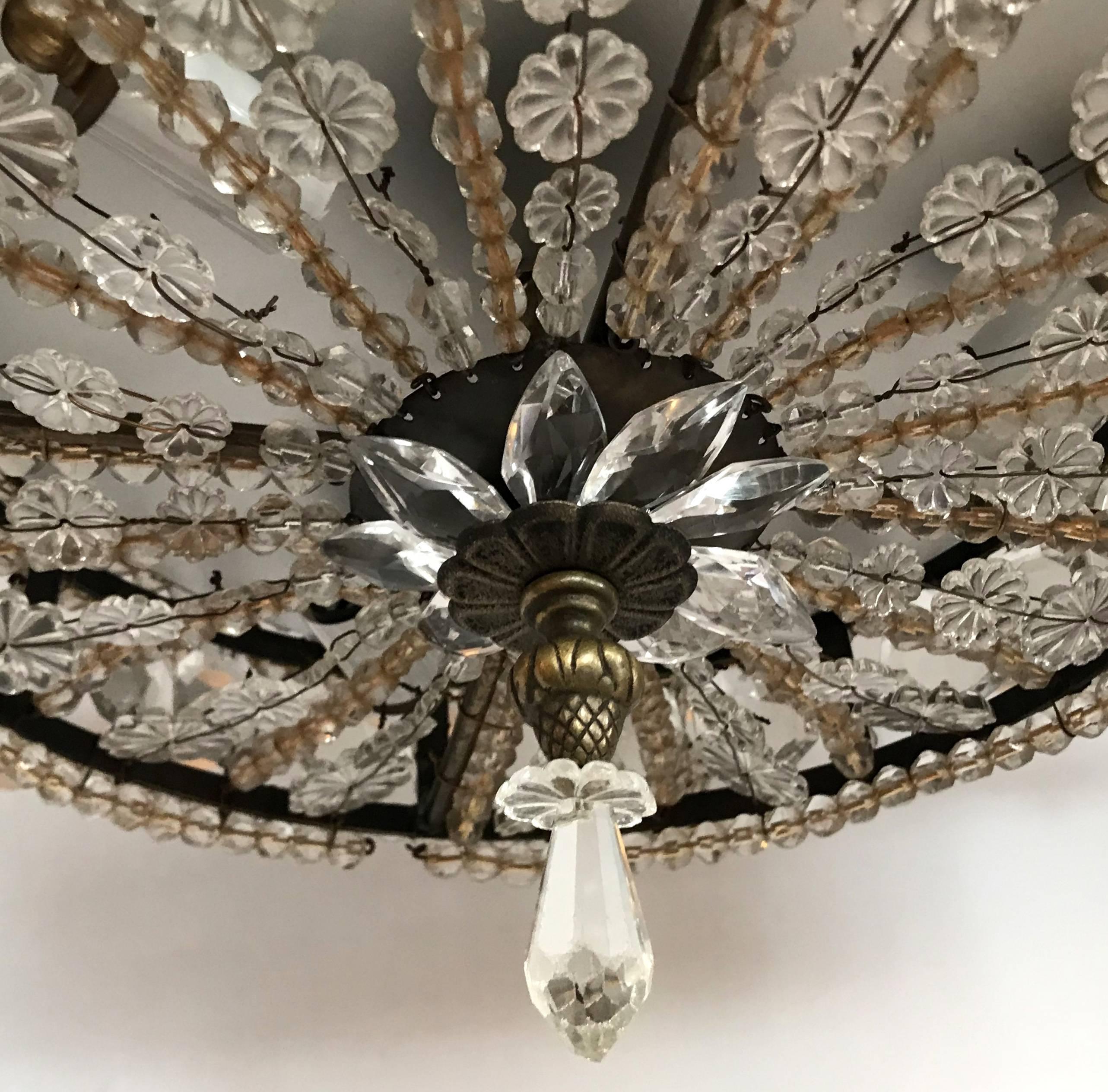 Mid-Century Modern Wonderful Beaded Crystal Flush Mount Light Fixture Bagues Jansen Chandelier