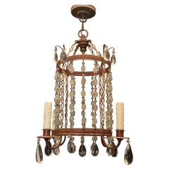 Merveilleux Lustre Pendentif Lanterne Pagode en cristal perlé et doré