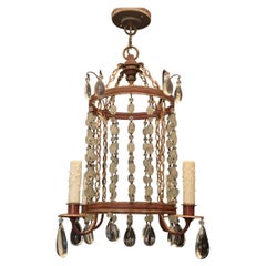 Wonderful Beaded Crystal Red Tole Gilt Pagoda Lantern Pendent Chandelier