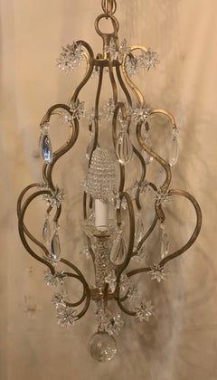 Wonderful Beaded Gold Gilt Star Basket Pendent Chandelier Petite Light Fixture