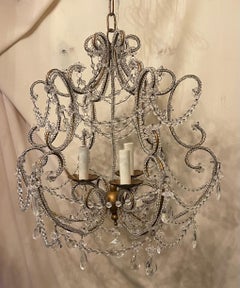 Wonderful Beaded Italian Baguès Birdcage Crystal Gold Gilt Flower Chandelier
