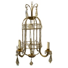 Wonderful Beaded Italian Baguès Pagoda Crystal Gold Gilt Flower Chandelier
