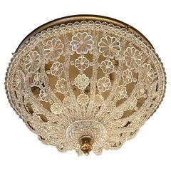 Wonderful Beaded Italian Crystal Gold Gilt Chandelier Basket Flush Mount Fixture