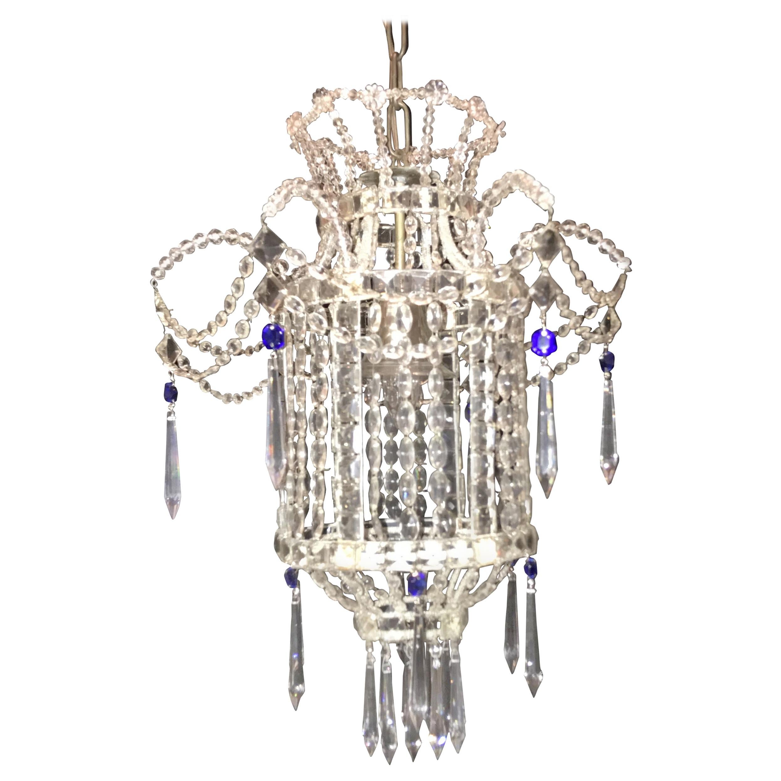 Wonderful Beaded Italian Venetian Blue Crystal Pagoda Lantern Chandelier Pendent