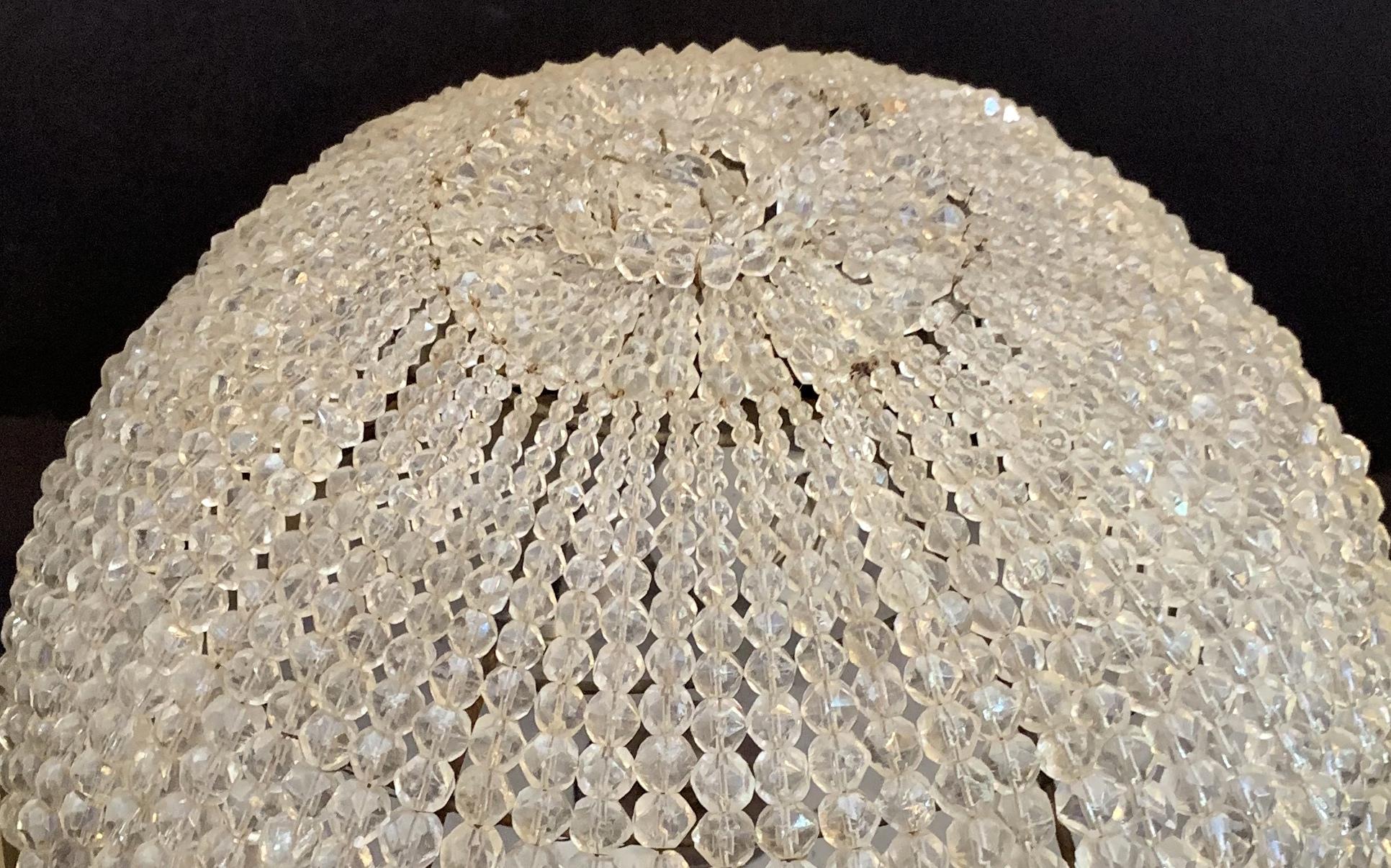 Wonderful Beaded Large French Basket Filigree Gilt Bronze Flush Mount Fixture In Good Condition In Roslyn, NY