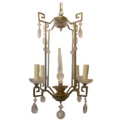 Meraviglioso lampadario a lanterna con perline in cristallo di rocca e oro dorato di Chinoiserie Pagoda
