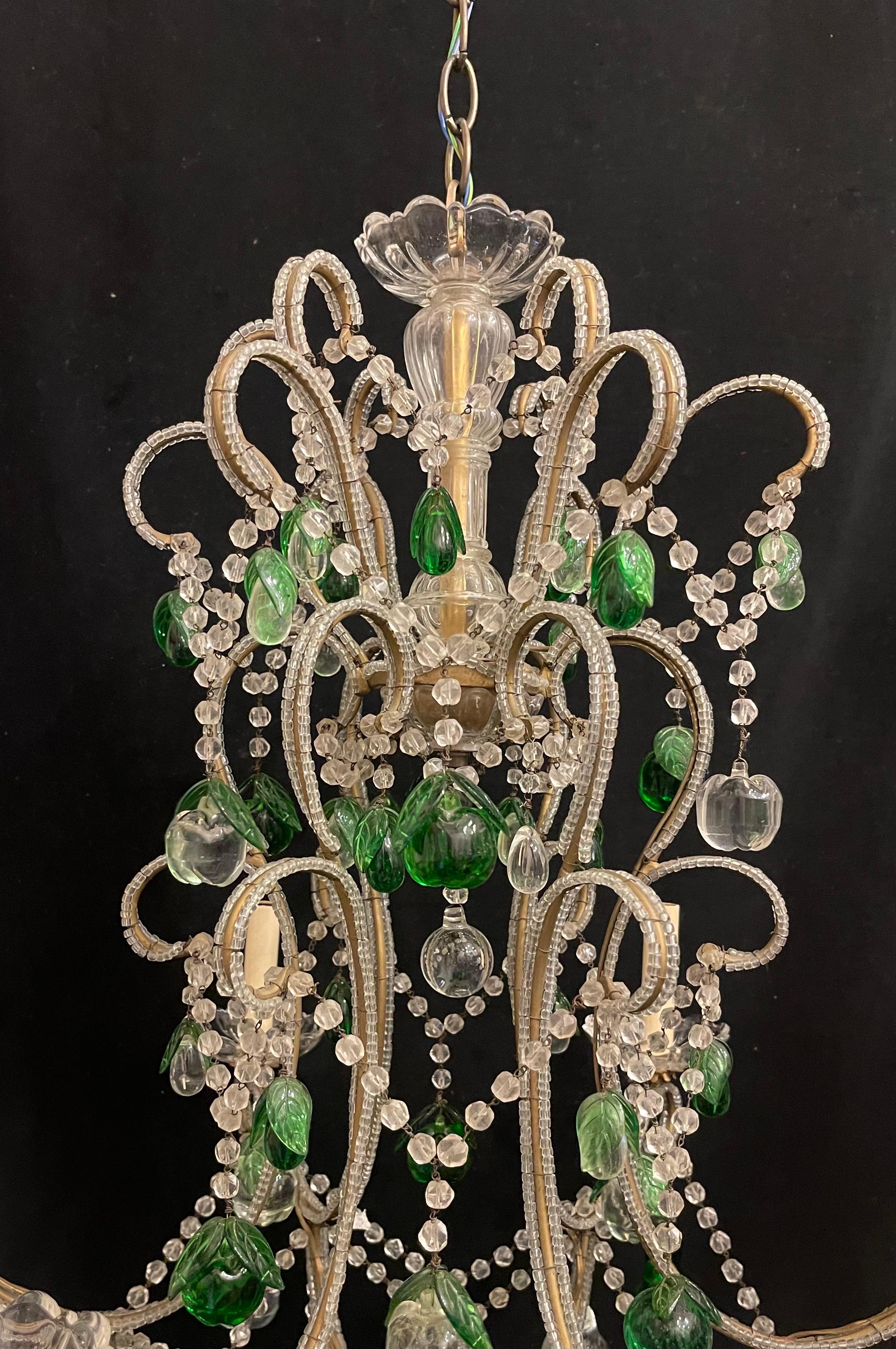 Belle Époque Wonderful Beaded Swag Italian Venetian Murano Emerald Green Fruit Chandelier