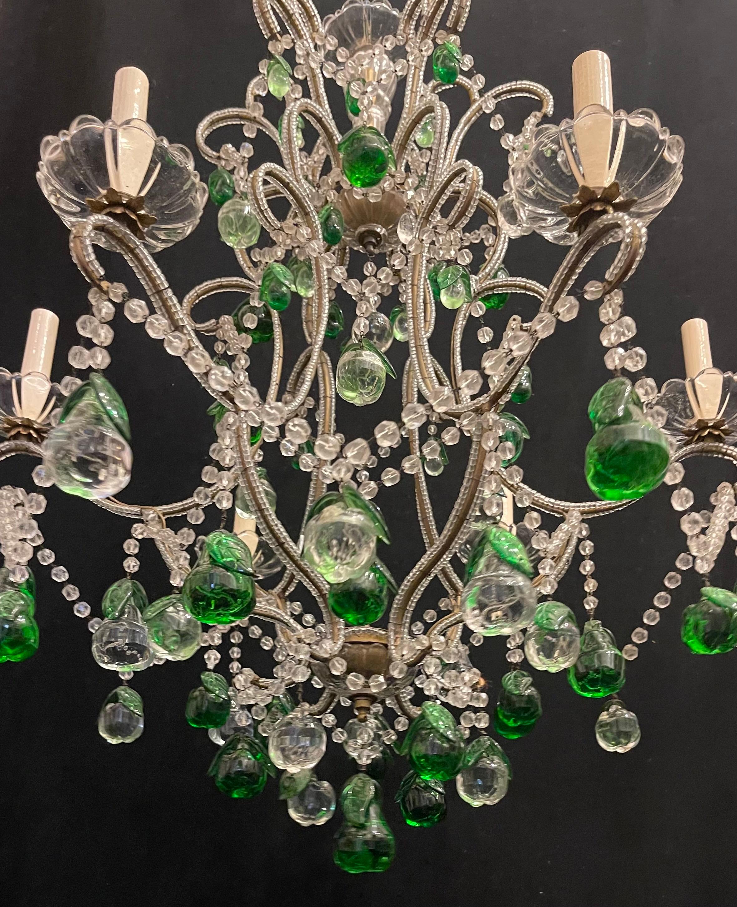 20th Century Wonderful Beaded Swag Italian Venetian Murano Emerald Green Fruit Chandelier