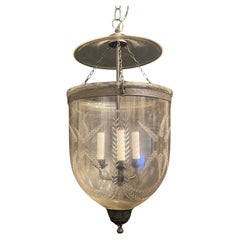 Wonderful Black Brass Blown Etched Laurel Glass Bell Jar Lantern Light Fixture