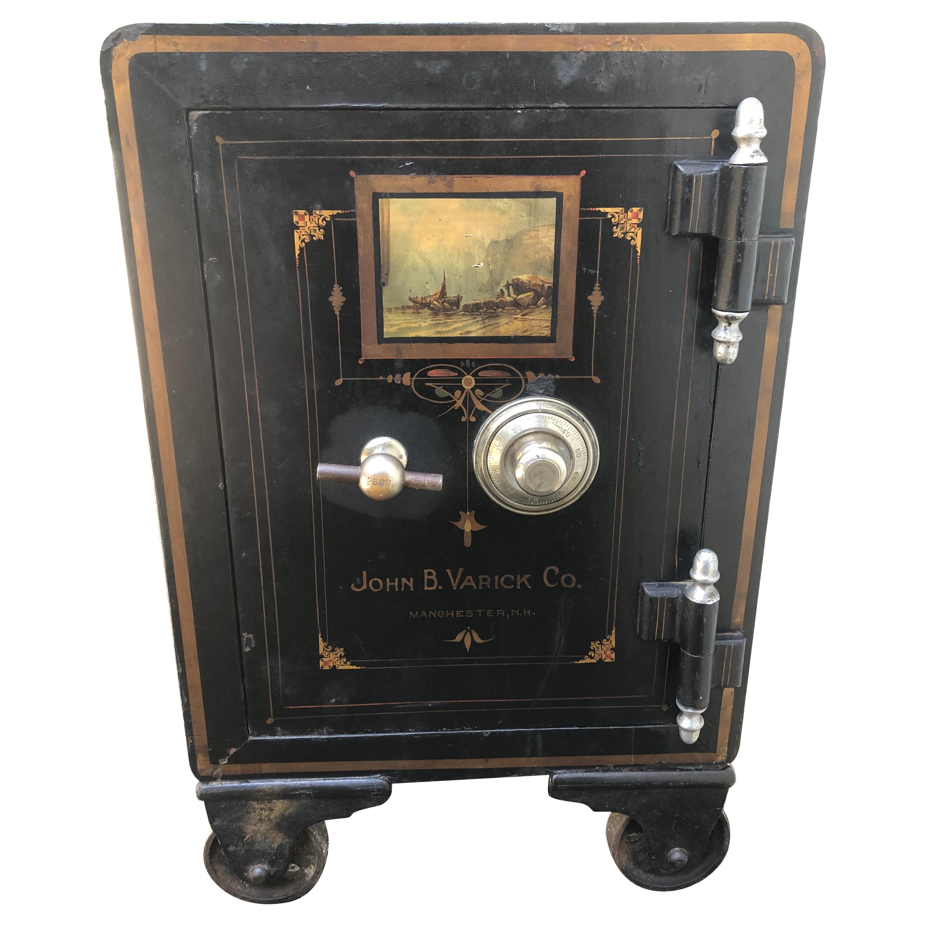 Wonderful Antique Black Cast Iron and Painted Safe by John B. Varick Co.