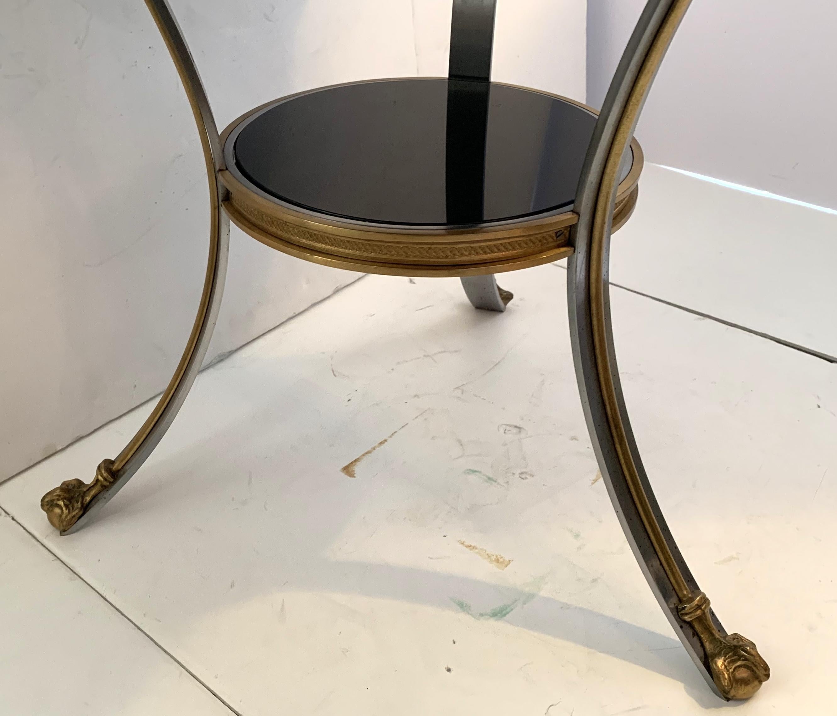 20th Century Wonderful Black Granite Doré Bronze Brushed Silver Gueridon Cocktail End Table For Sale