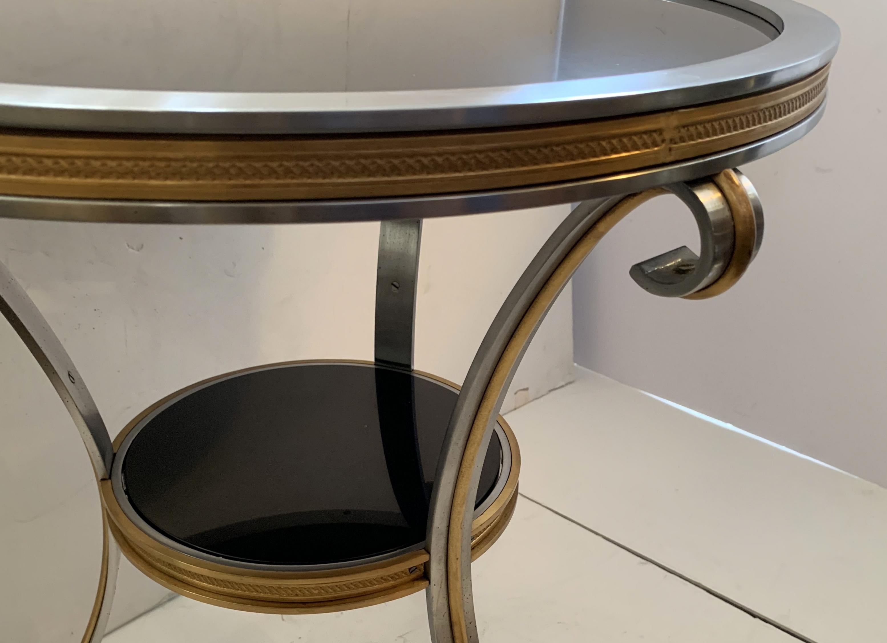 Wonderful Black Granite Doré Bronze Brushed Silver Gueridon Cocktail End Table For Sale 3