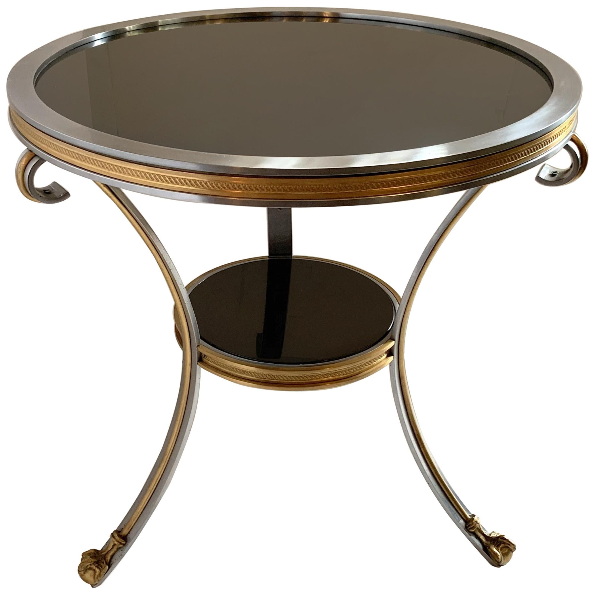 Merveilleuse table d'extrémité de cocktail Guéridon en granit noir et bronze doré brossé