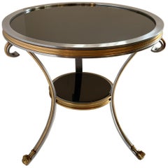 Merveilleuse table d'extrémité de cocktail Guéridon en granit noir et bronze doré brossé