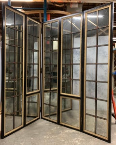 Wonderful Black Lacquered Distressed Mirror 5-Panel Large Room Divider Screen