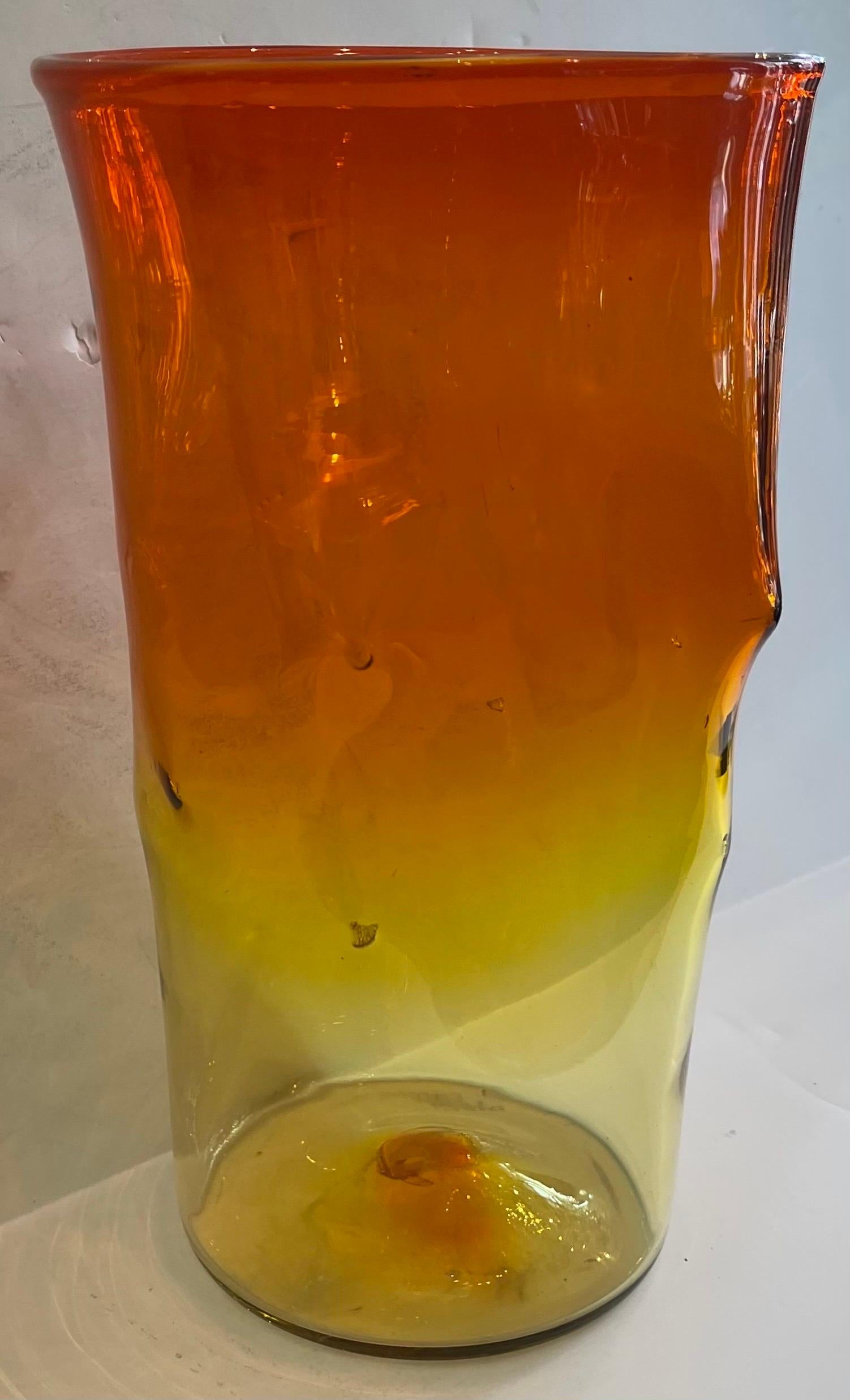 A Wonderful Blenko Blown Art Glass Amberina Tangerine Orange Yellow Large Vase 
Signed On Thew Bottom