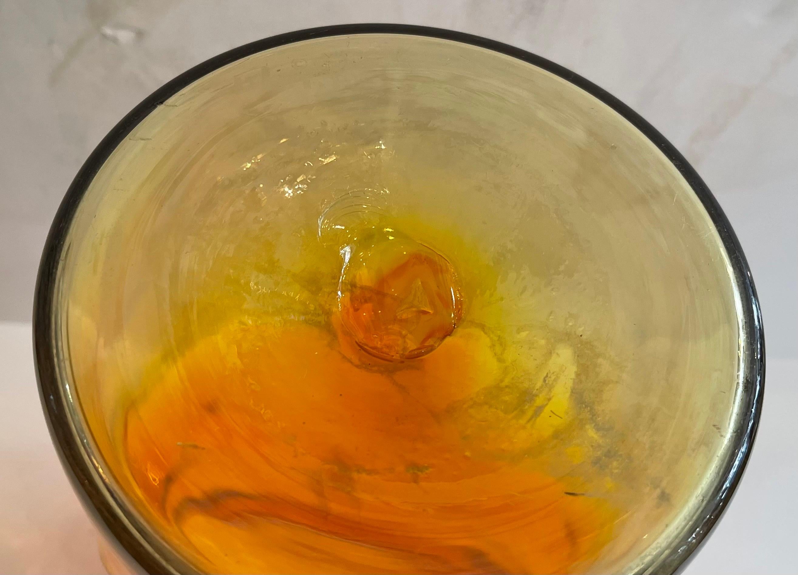 Wonderful Blenko Blown Art Glass Amberina Tangerine Orange Yellow Large Vase  1