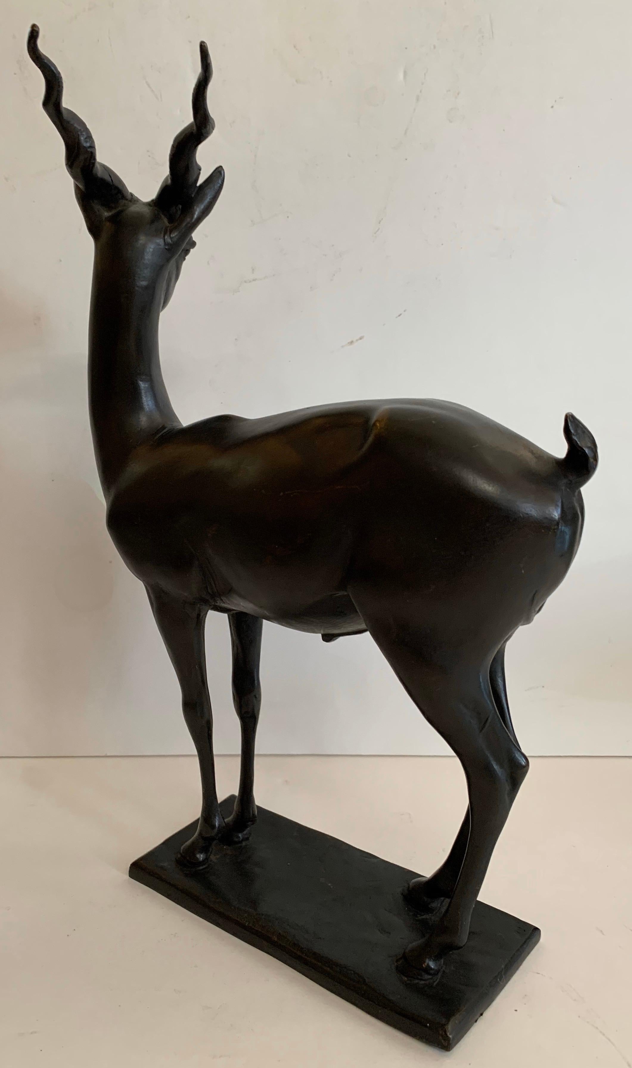 Artisanat Magnifique sculpture d'antilope en bronze signée Gorham Founders OGLM sur socle en vente