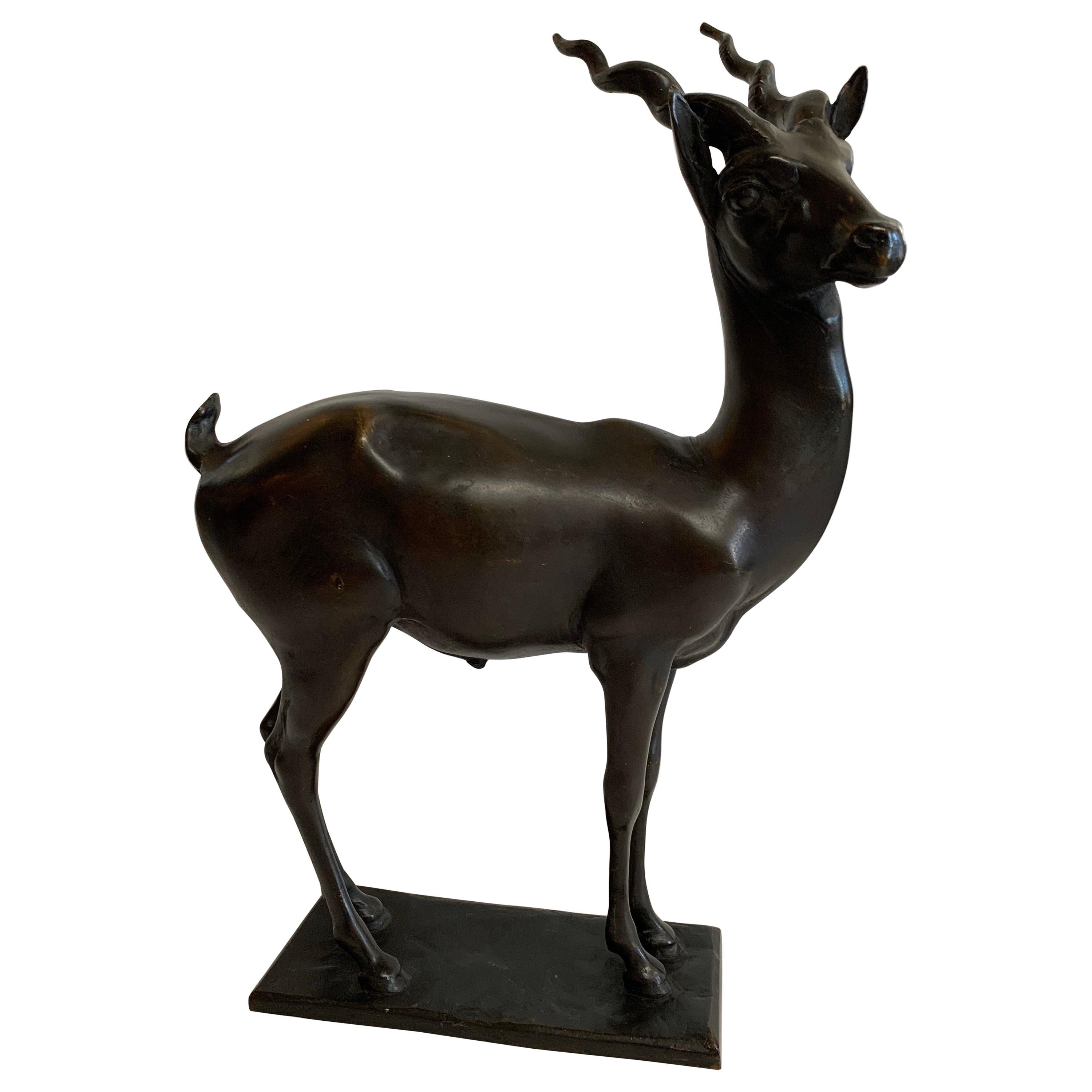 Wonderful Bronze Antelope Sculpture Signed Gorham Founders OGLM on Base For Sale