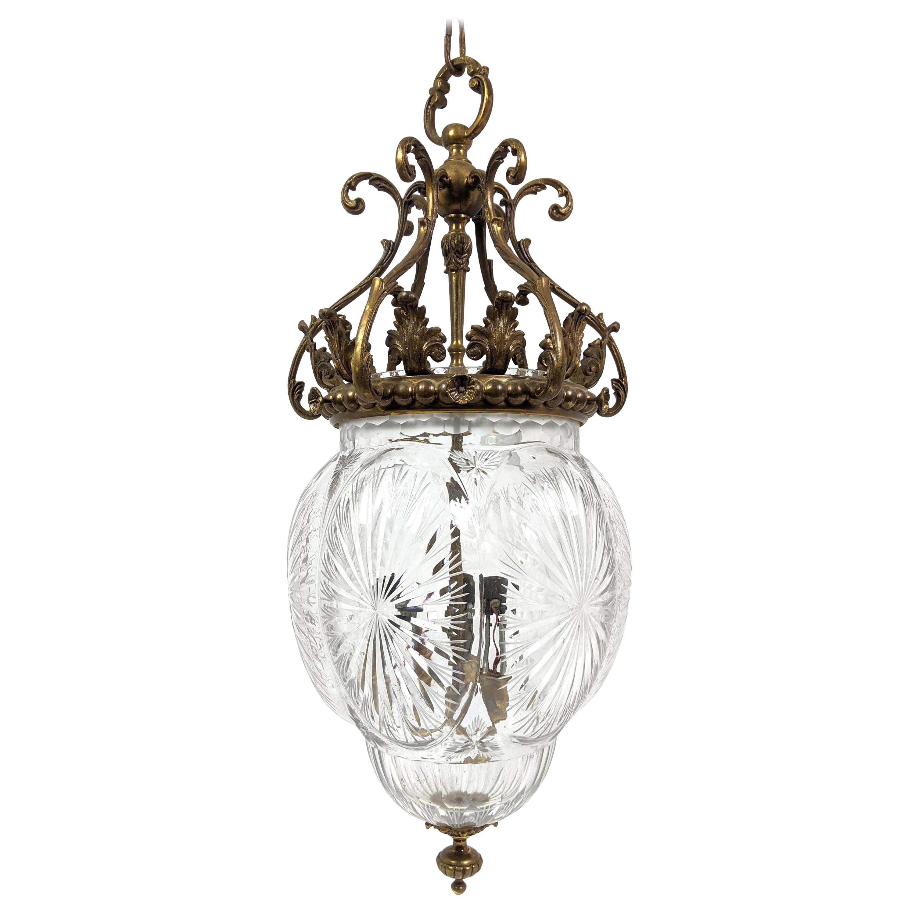 Wonderful Bronze Cut Crystal Lantern Hanging Pendant Light Fixture Chandelier For Sale