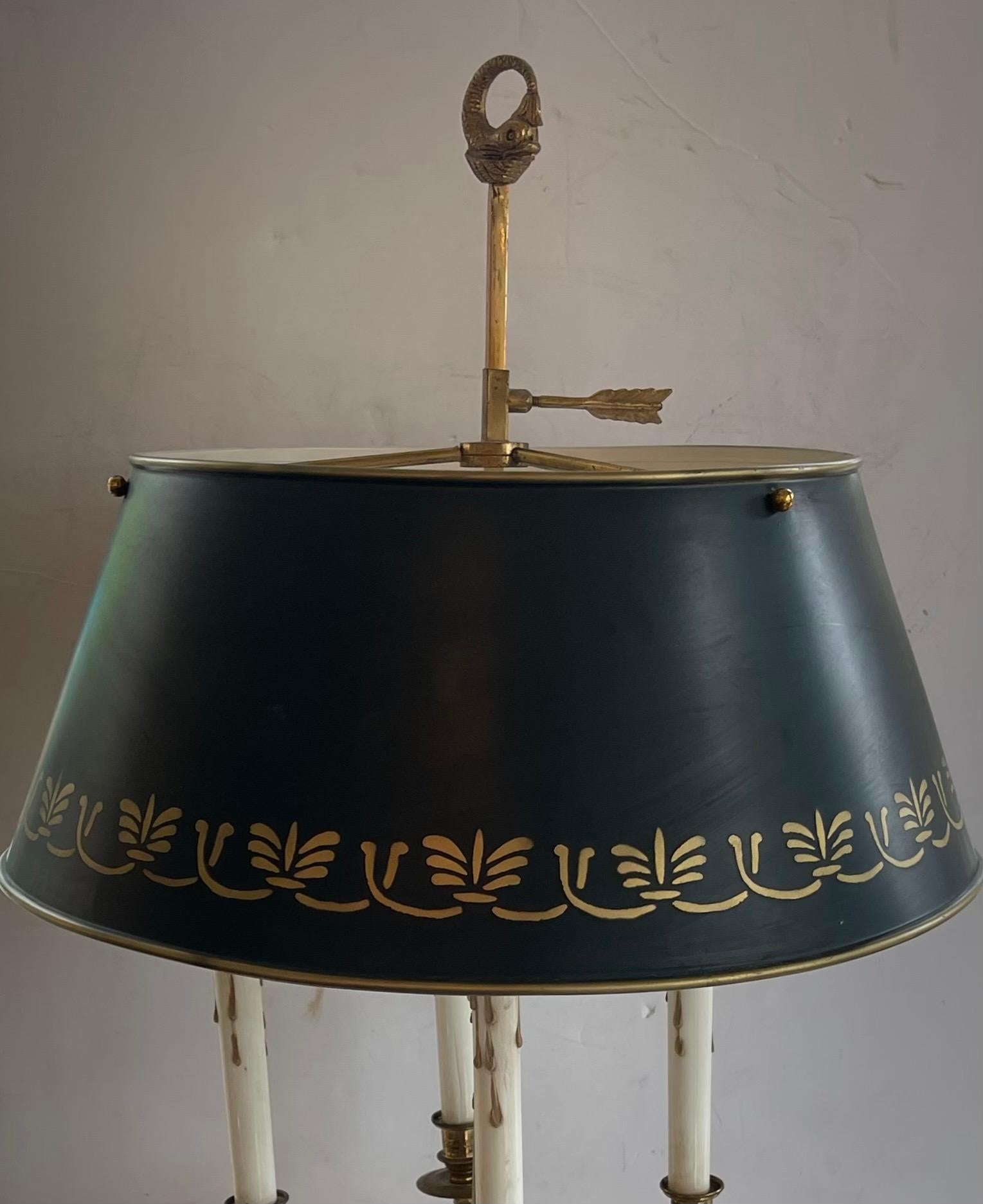 Metal Wonderful Bronze Dolphin & Swan Green Tole Large Bouillotte Empire Regency Lamp For Sale