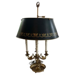 Wonderful Bronze Dolphin & Swan Green Tole Large Bouillotte Empire Regency Lamp