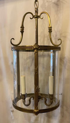 Wonderful Bronze Readed X-Pattern Curved Glass Lantern Neoclassical Bow Fixture