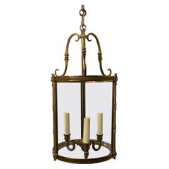 Wonderful Bronze Readed X-Pattern Curved Glass Lantern Neoclassical Bow Fixture