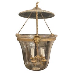 Vintage Wonderful Bronze Regency Empire Neoclassical Bell Jar Lantern Chandelier Fixture