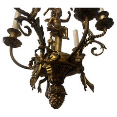 Wonderful Bronze Six-Light Bow Tassel Cherub Chandelier Light Fixture