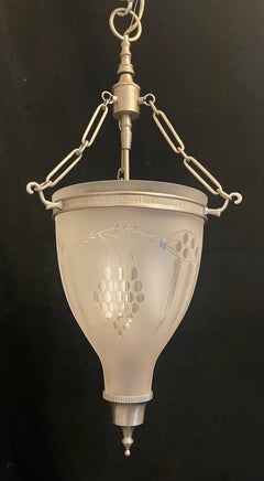 Wonderful Brushed Nickel Frosted Etched Glass Bell Jar Lantern Light Fixture