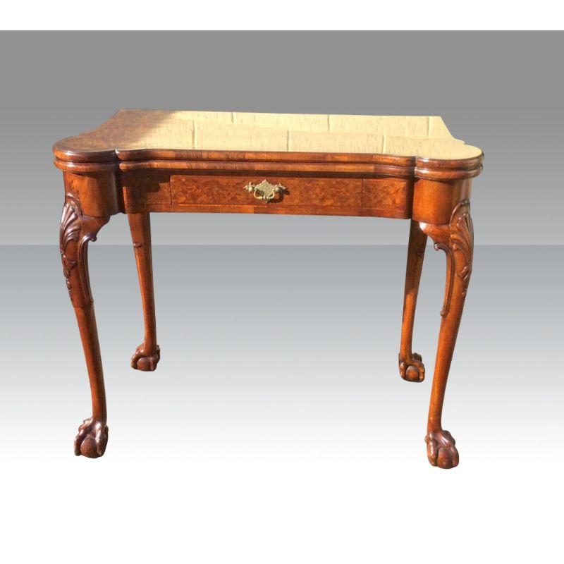Fabulous Quality George 11 Design inlaid burr walnut turn over leaf antique games card table.

Oak lined Drawer.
c1900
Measures: 29ins x 35ins x 17ins [{Opening to 35ins x 35ins}This Would Be A Super Antique Bridge Table.
(Excuse camera flash