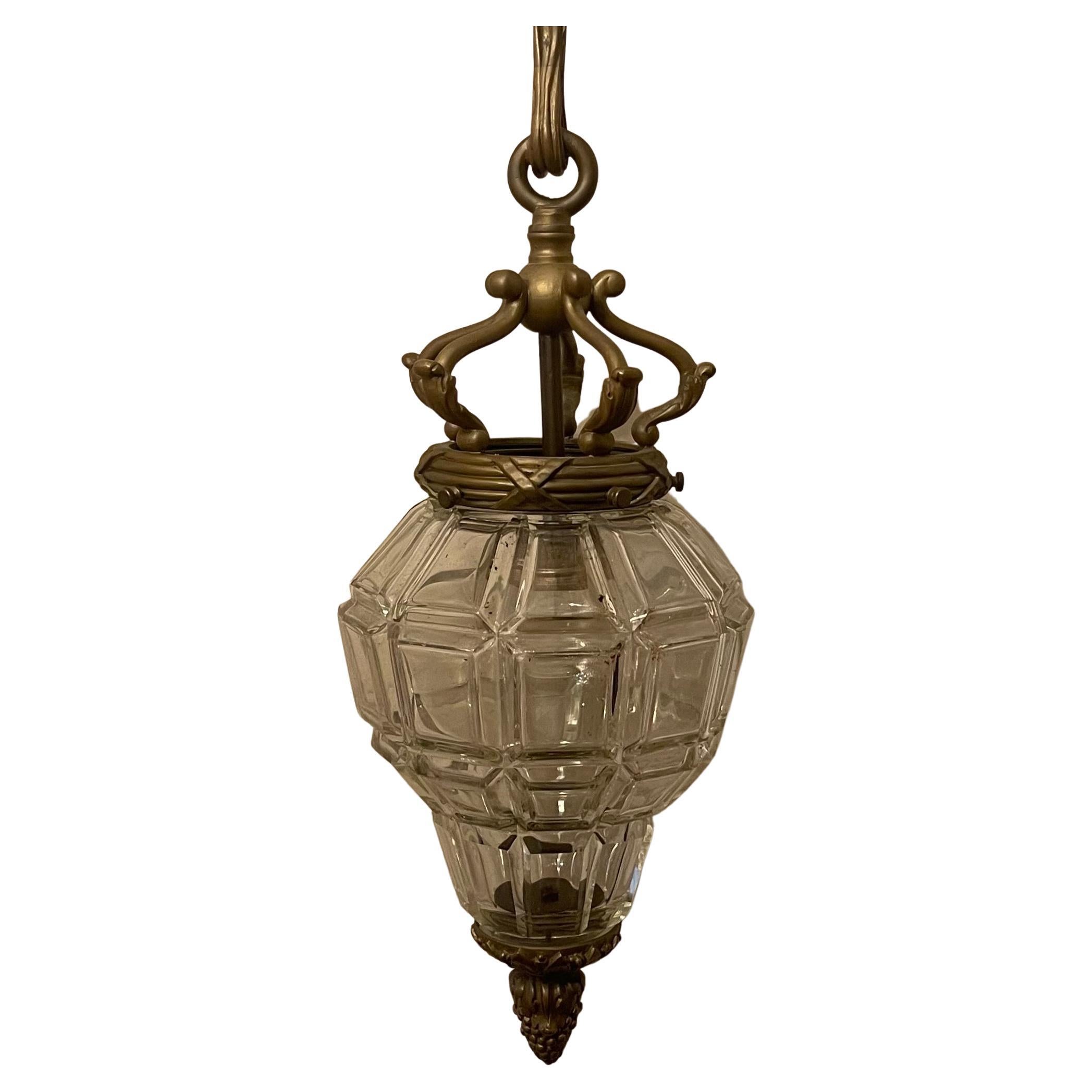 A Wonderful Gilt Bronze Tassel Beveled Panel Crystal / Glass Lantern Fixture In The Manner Of E.F. Caldwell, This Pendent Is Fitted With An Edison Light.