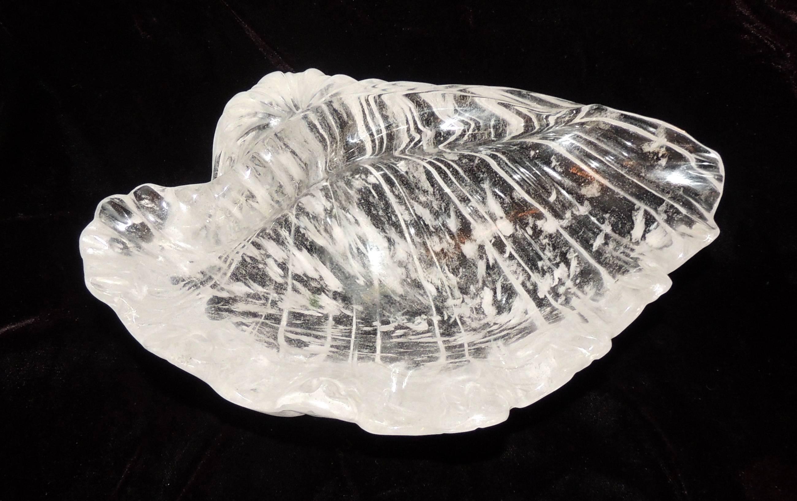 Italian Wonderful Carved/Cut Rock Crystal Sea Shell Form Sculpture Bowl Centerpiece