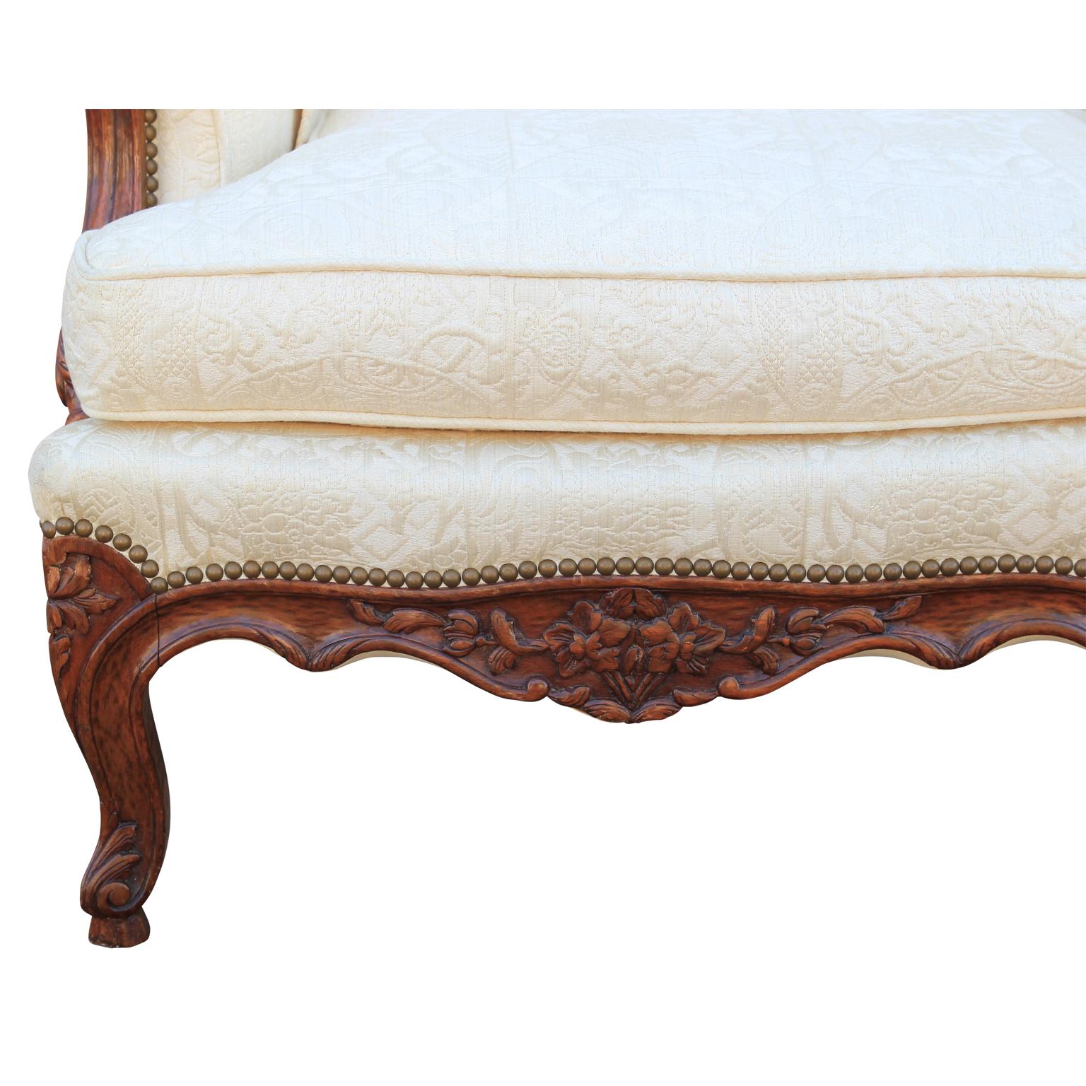 Wonderful Carved Italian Rococo Three-Seat Walnut Sofa In Good Condition In Houston, TX