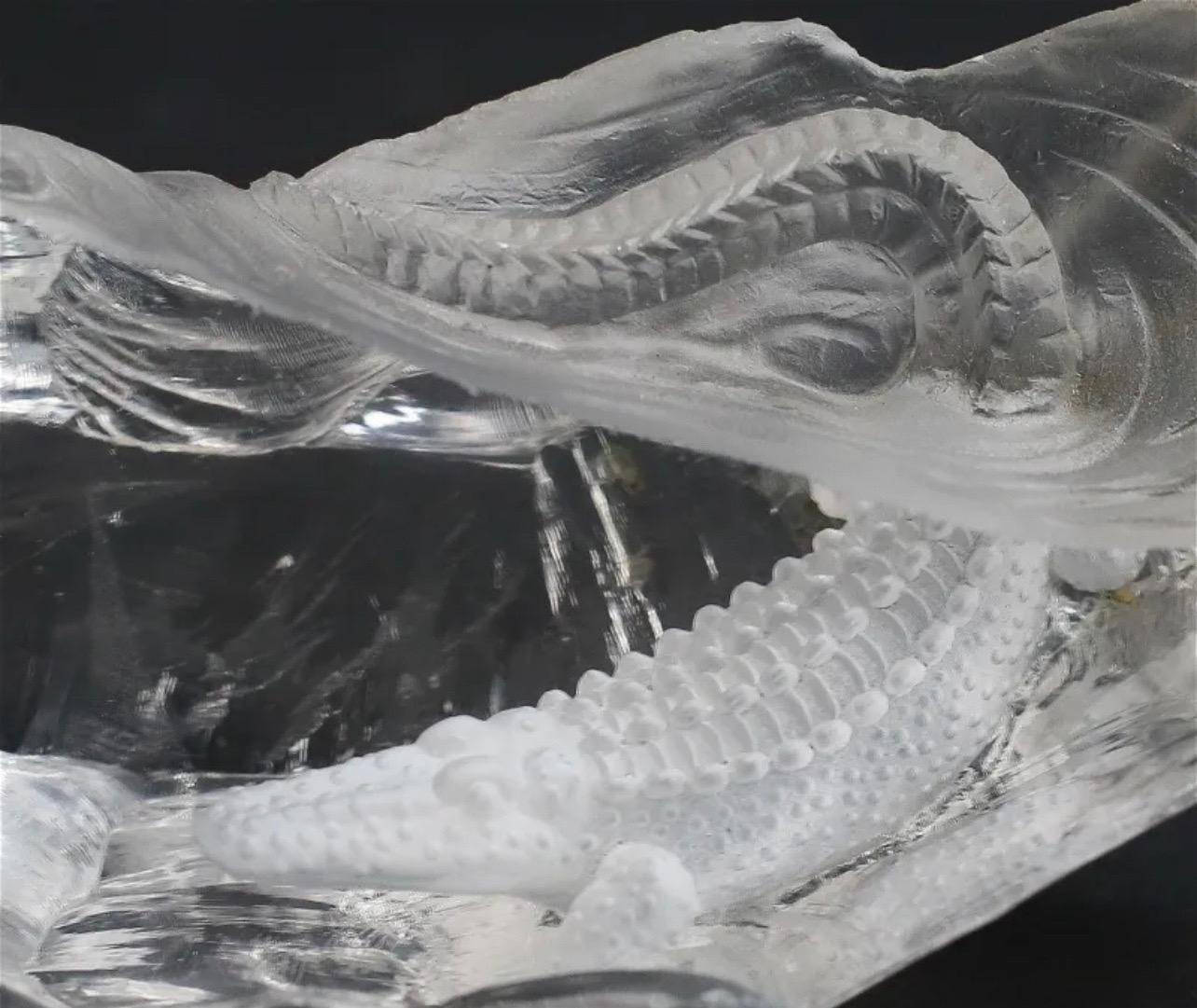 20th Century Wonderful Carved Rock Crystal Sculpture Alligator Paperweight Desk Accessory For Sale