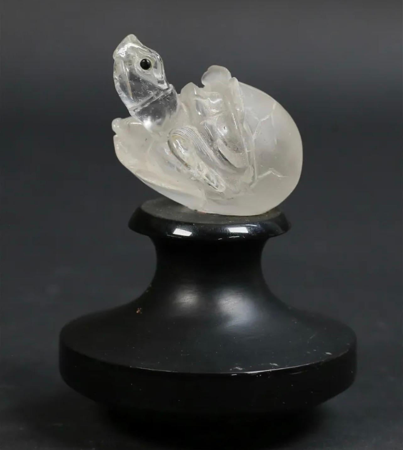 A Wonderful Carved Rock Crystal Sculpture Of A Turtle Coming Out Of A Shell Paperweight Desk Accessory.