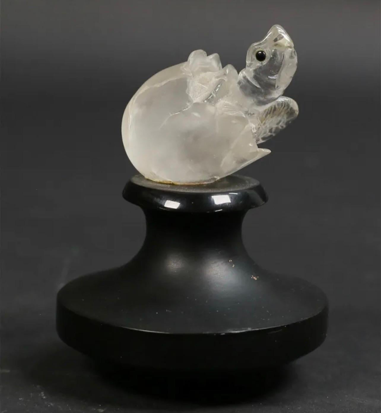 Wonderful Carved Rock Crystal Sculpture Turtle Paperweight Desk Accessory In Good Condition For Sale In Roslyn, NY