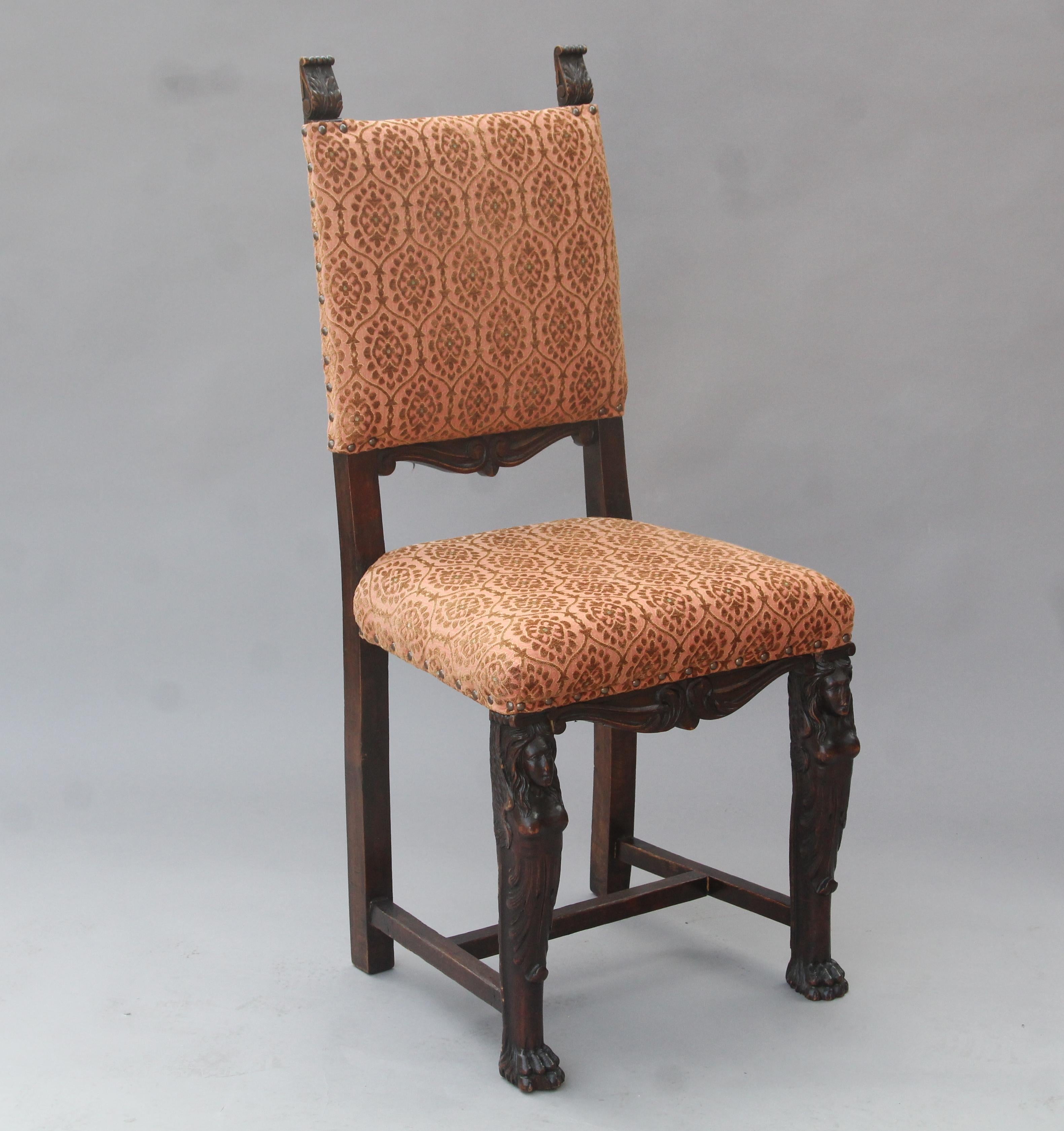 Spanish Colonial Wonderful Carved Walnut 1920s Set of Eight Spanish Revival Chairs