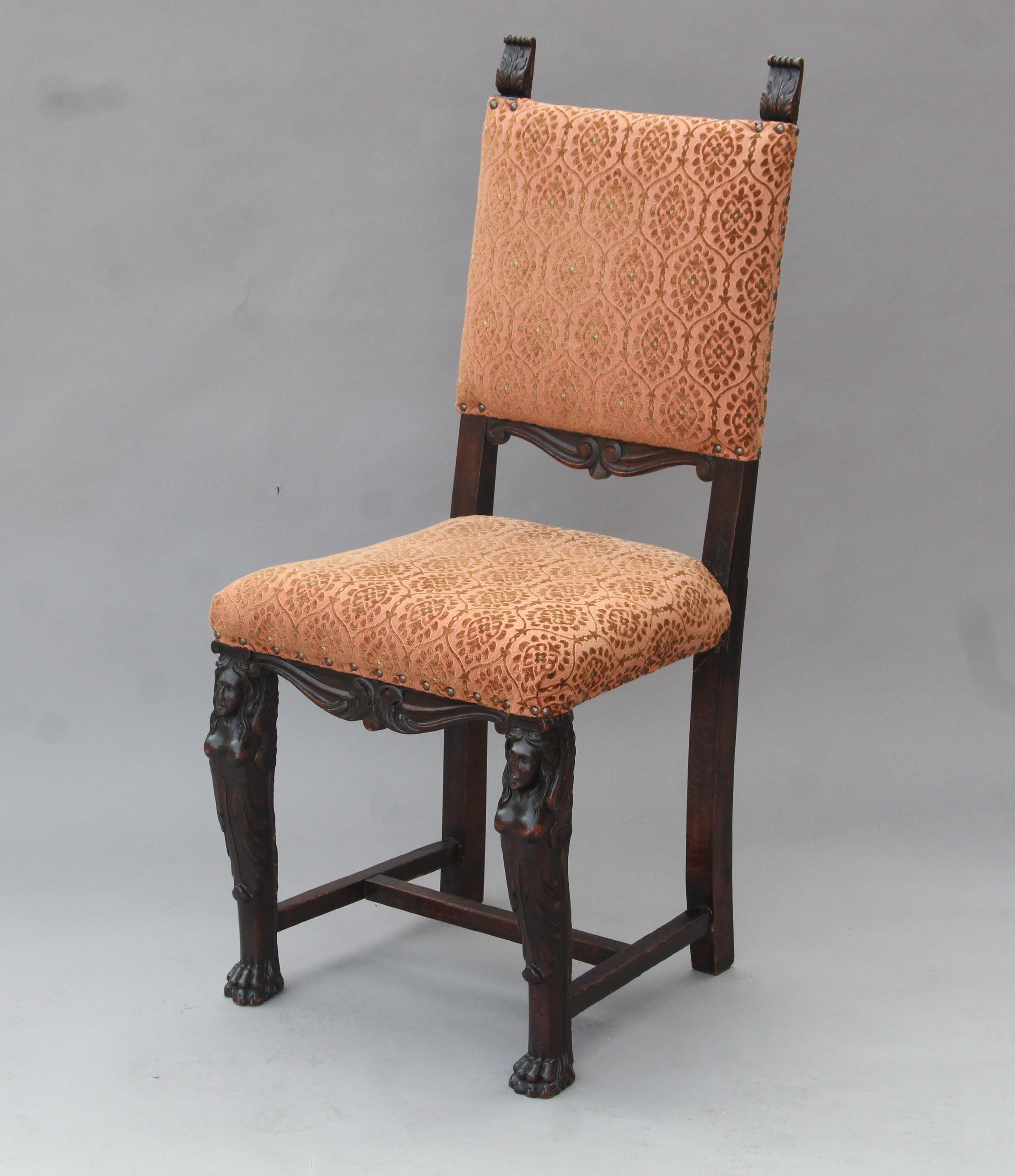 North American Wonderful Carved Walnut 1920s Set of Eight Spanish Revival Chairs