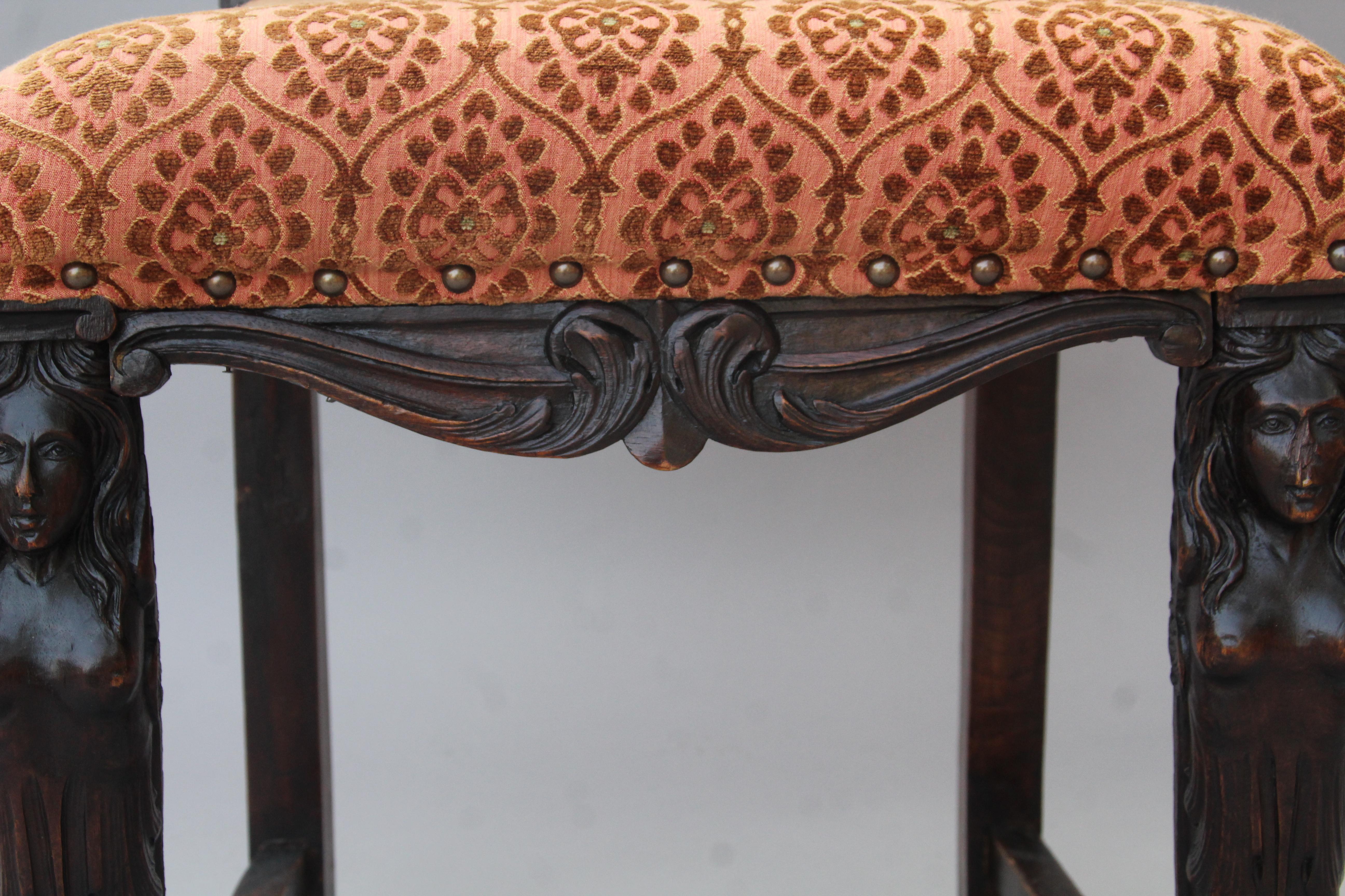 Early 20th Century Wonderful Carved Walnut 1920s Set of Eight Spanish Revival Chairs