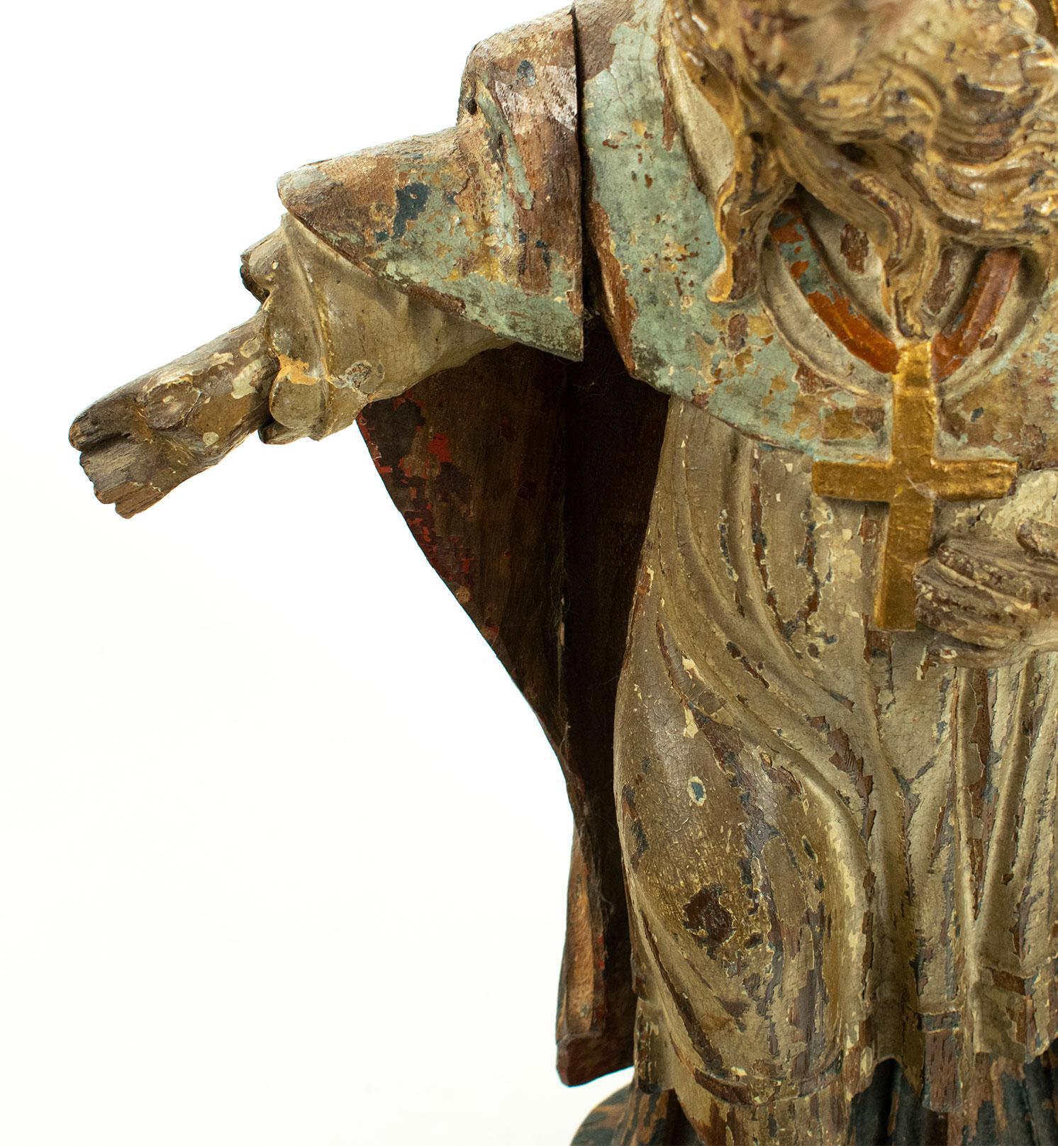 16th century Italian carved wooden polychromed statue of Saint Francis For Sale 5