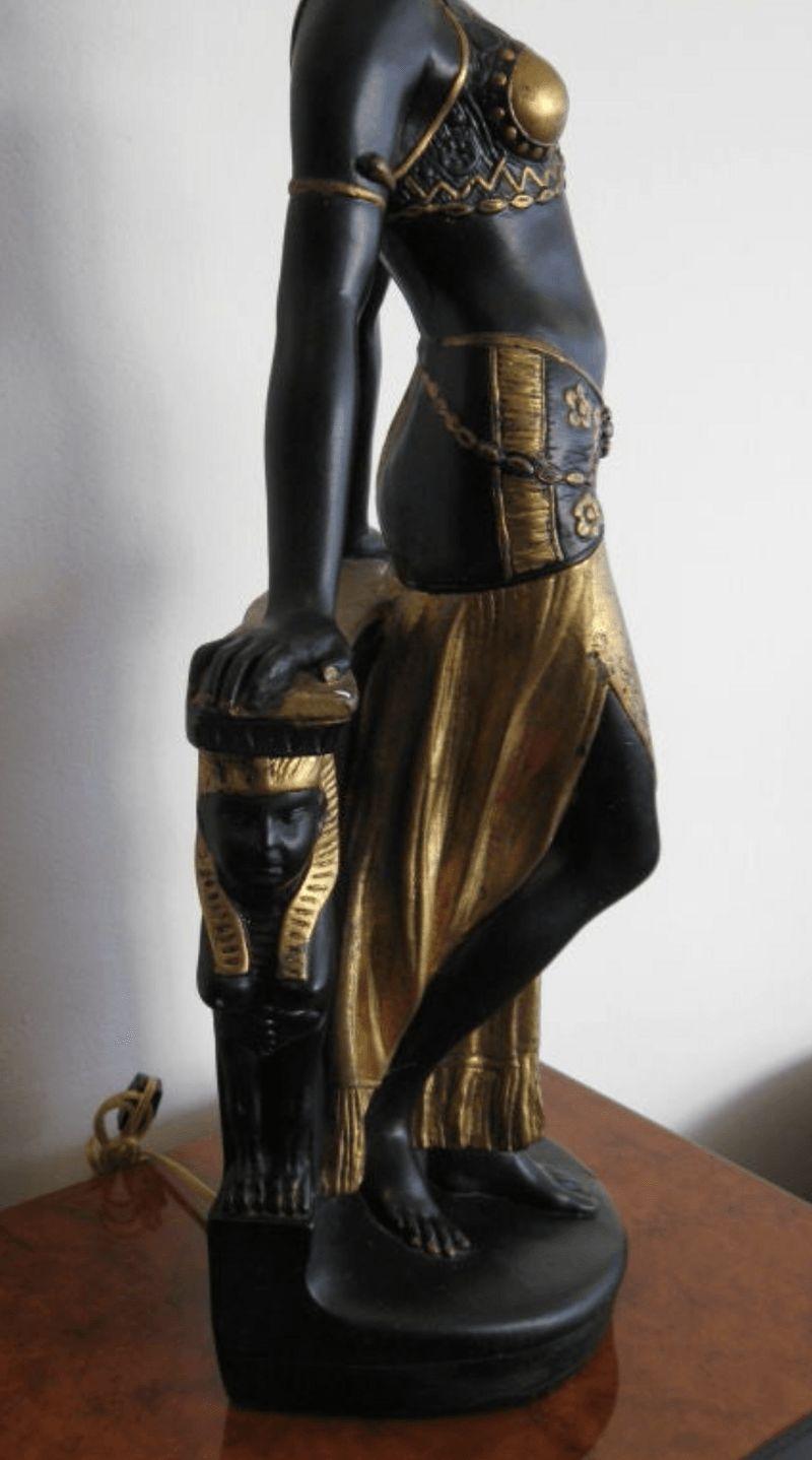 Wonderful Ceramic Table Lamp of an Egyptian Female In Good Condition For Sale In Los Angeles, CA