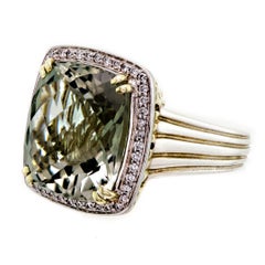 Wonderful Charles Krypell Green Quartz Diamond 14 Karat Sterling Silver Ring
